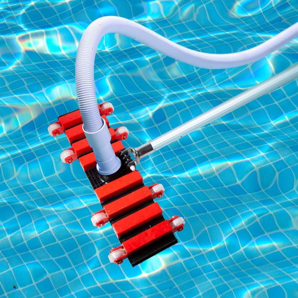 Aquatix Pro Pool Vacuum Head with Wheels & Hose Adapter, 19" Commercial Grade, Aluminium Handle, 8 Weighted Plates, Stainless Steel Balls, 6.4lbs Flex Swivel Swimming Pool Vac Head with Bottom Brush