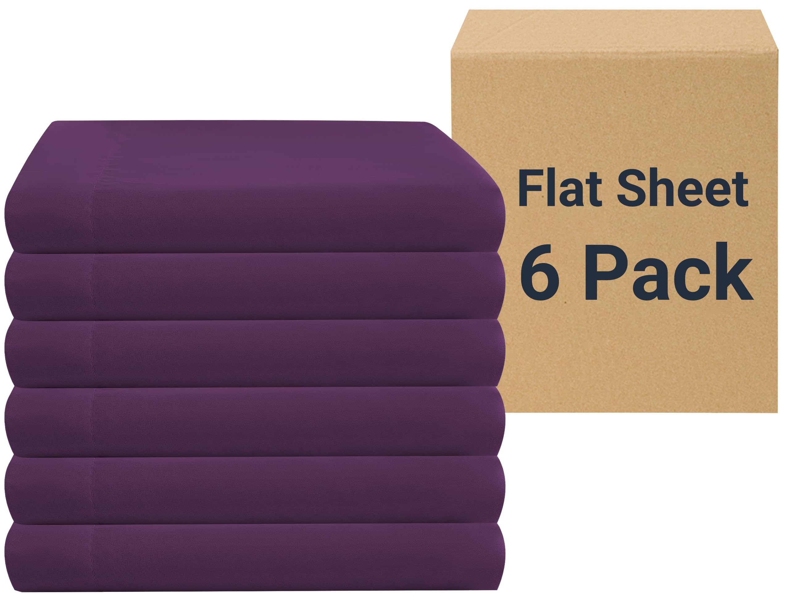 ZPECC Full Flat Sheet Only 6 Pack, Durable Dark Purple Top Bed Sheets Hypoallergenic Soft Brushed Microfiber Color-Coded Label, 81"x96"