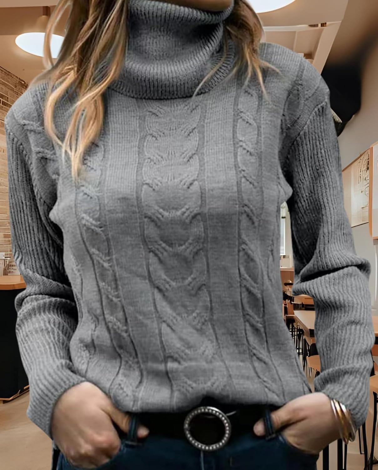 Women's Retro High Neck Pullover Sweater Long Sleeve Casual Warm Top for Vacation and Daily Wear - Image 2