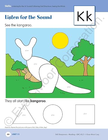Evan-Moor Skill Sharpeners Reading Workbook, PreK, Vocabulary, Comprehension, Phonics, Word Family, Fluency, Sequencing, Beginning Sounds, Same or Different, Dot to Dot, Cut and Paste, Homeschool
