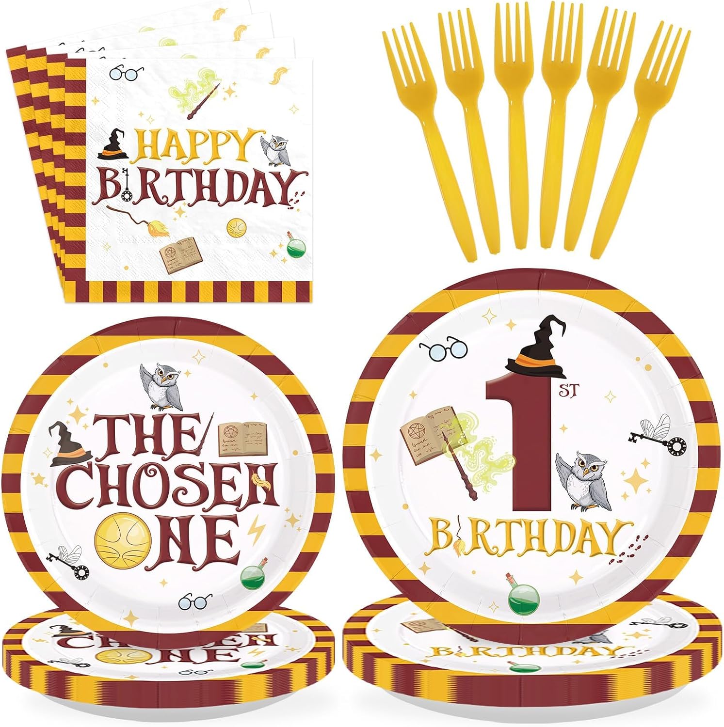 96Pcs The Chosen One Party Supplies Magical 1st Birthday Plates and Napkins Witch Wizard Tableware Set for Fans Boys Girls 1st Birthday Party Decorations Serves 24