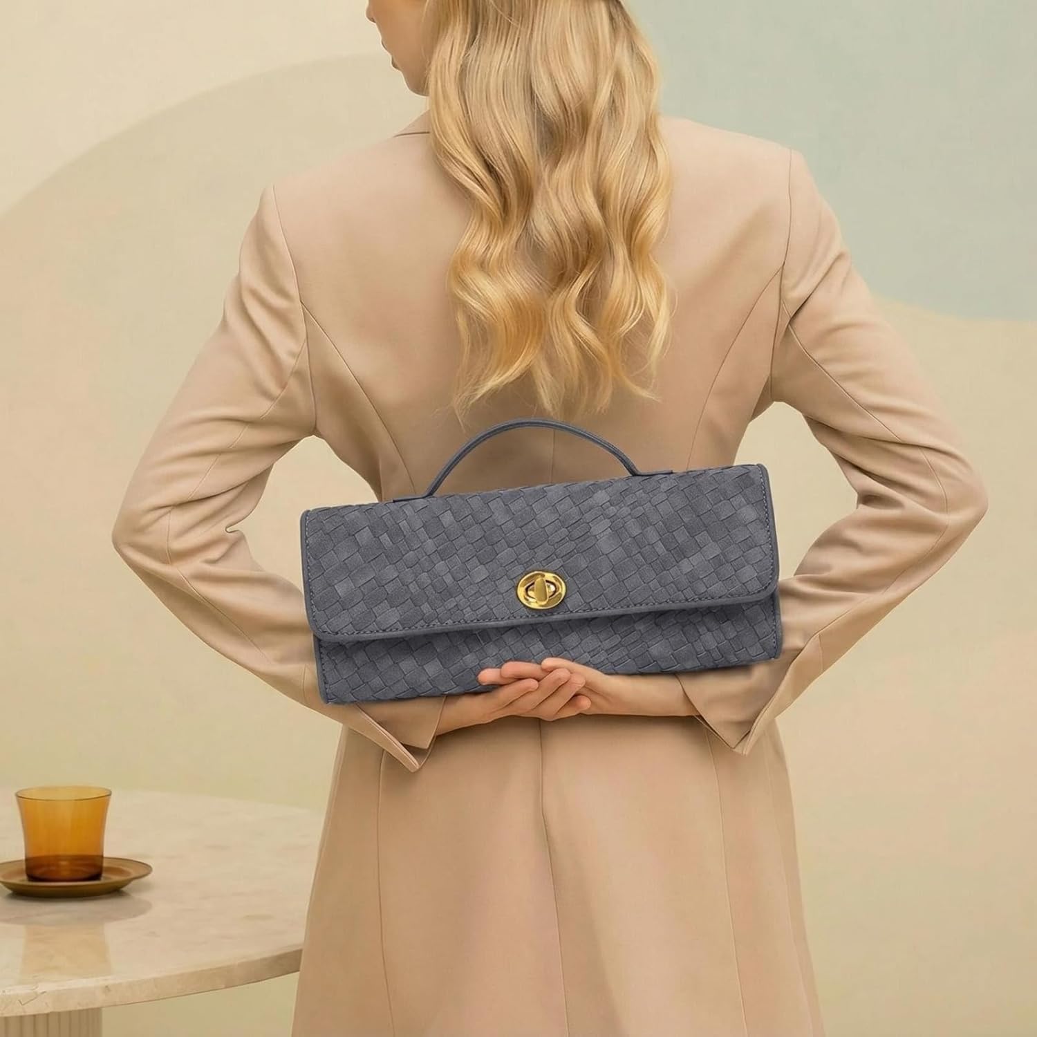 Suede Mixed-Weave Bag for Women - Soft Shoulder Handbag & Crossbody Clutch Purse for Work, Wedding & Party