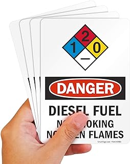 SmartSign (Pack of 4) 7 x 5 inch “Danger - Diesel Fuel, No Smoking, No Open Flames” OSHA Sticker Labels with NFPA Symbol, 5 mil Laminated Polyester with SuperStick Adhesive, Multicolor, USA-Made
