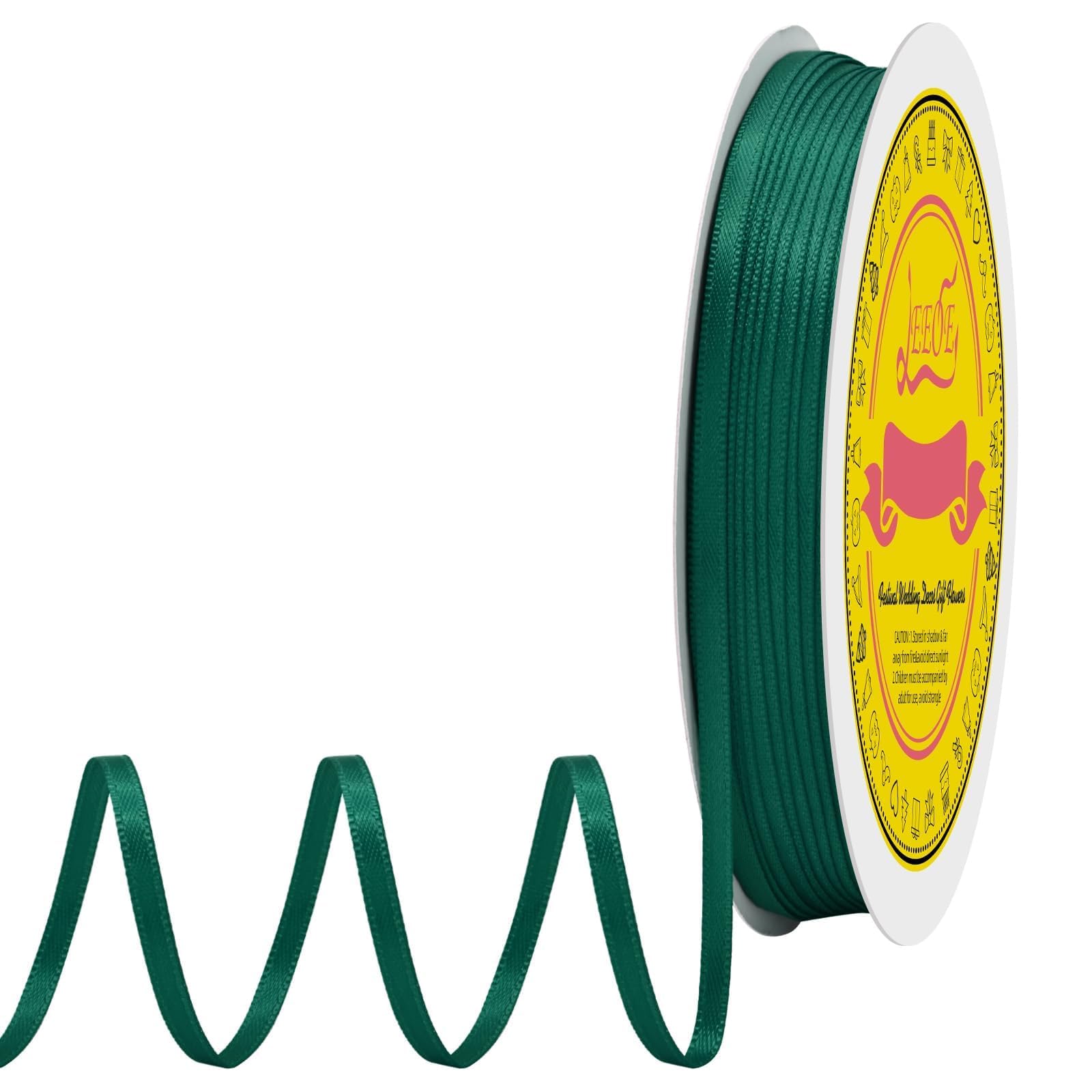 Double Face Spruce Satin Thin Ribbon 1/8 inch X 100 Yards Polyester Spruce Ribbon for Gift Wrapping Very Suitable for Weddings Party Hair Bow Invitation Decorations and More