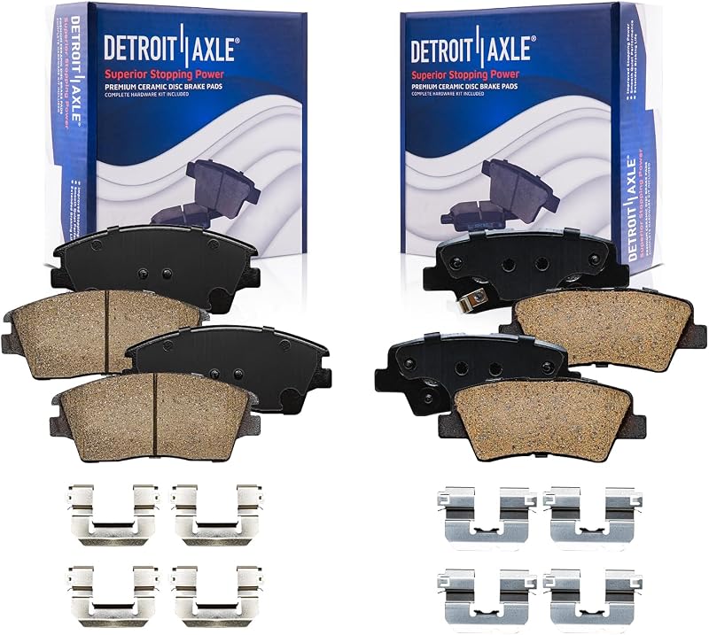 Pastilhas de freio cerâmicas Detroit Axle dianteiras e traseiras para Hyundai Tucson e Kia Sportage – Jogo com 4 unidades
