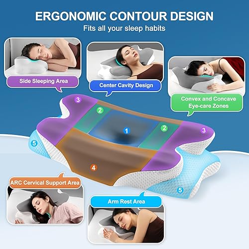 Miniatura 3 de Almohada cervical para alivio de cuello y hombros, almohada de espuma viscoelástica refrescante para dormir, almohada ergonómica de apoyo
