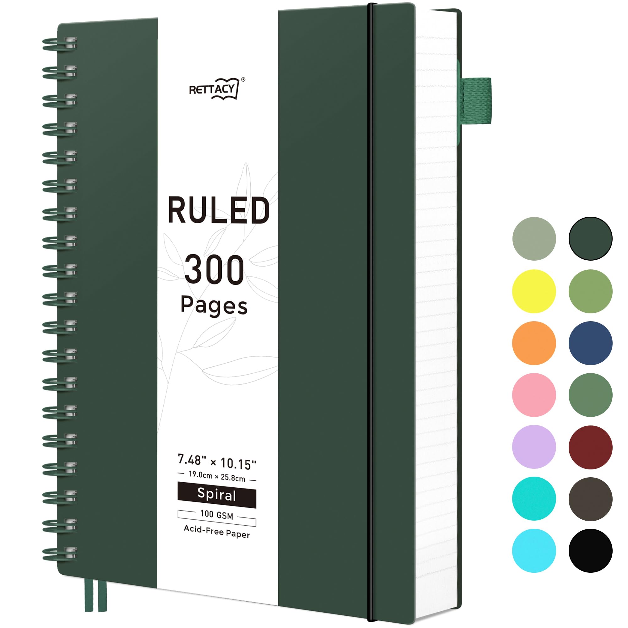 RETTACY Spiral College Ruled Notebook, 300 Pages, B5 Medium Size (7.4" x 10"), for School, Work, Writing, Journaling, 100 GSM Thick Paper, Flexible