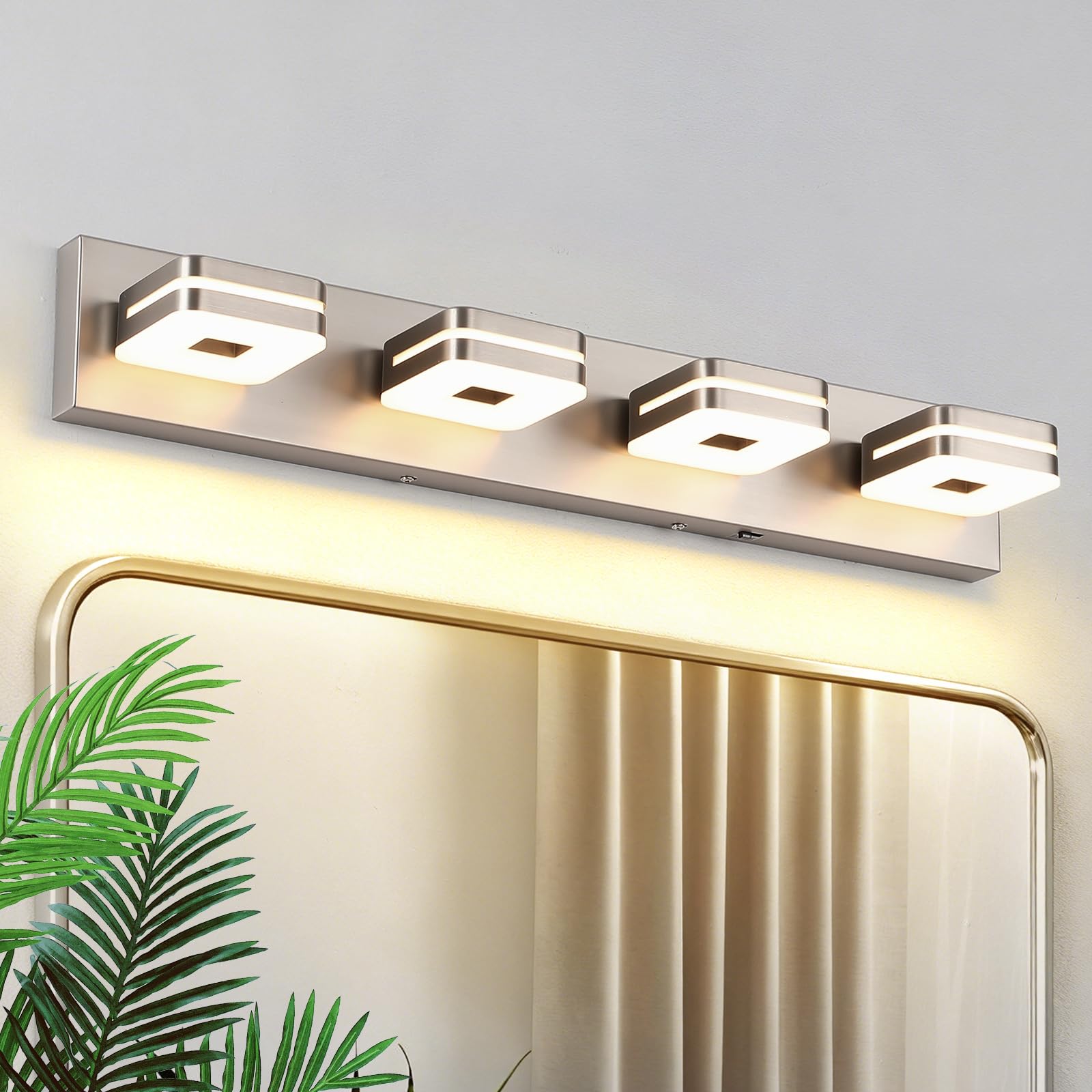 7Degobii Modern Bathroom Vanity Light Fixture, 5CCT Dimmable LED Wall Sconce, Brushed Nickel Vanity Lights for Mirror, 4-Light Acrylic Bathroom Light