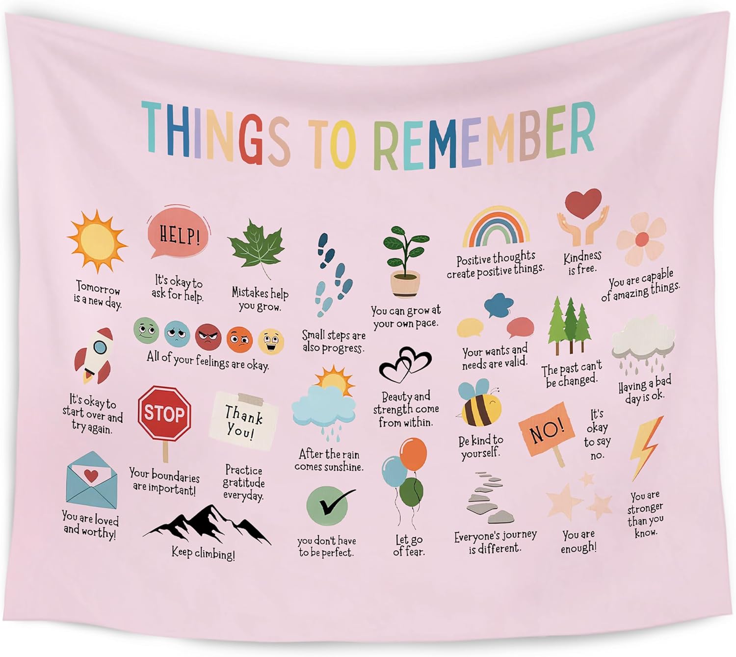 WARDOS Mental Health Tapestry, Things to Remember Inspirational Tapestry Wall Hanging, Positive Affirmation Psychology Wall Blanket Decor for Therapy Calming Office Classroom, 50x60 Inch