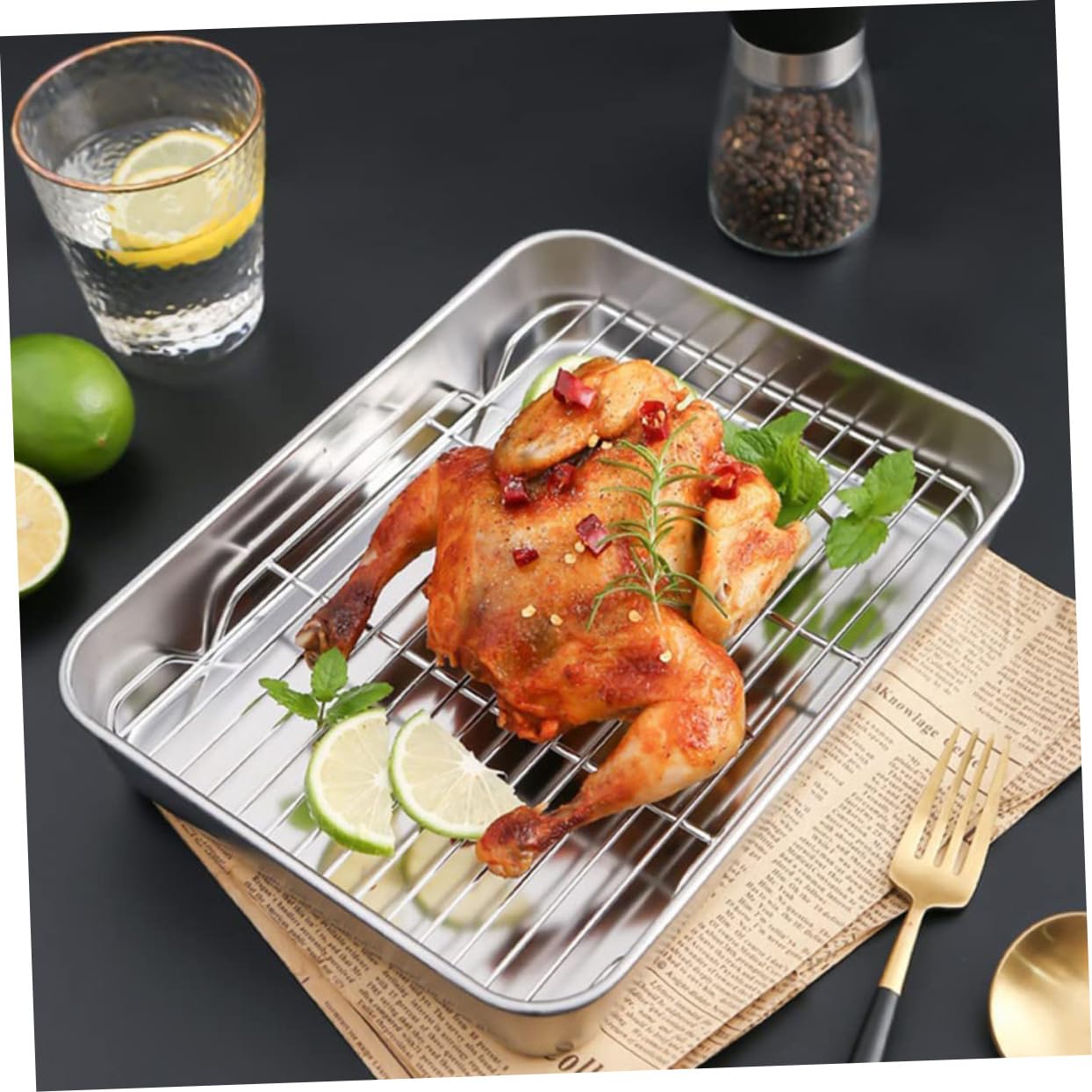 Zerodeko Bandejas Para Hornear De Acero Inoxidable Rejilla Metálica Multifuncional Para Camping Bandeja De Cocina Resistente Al Desgaste Para Hornear Pan El Camping
