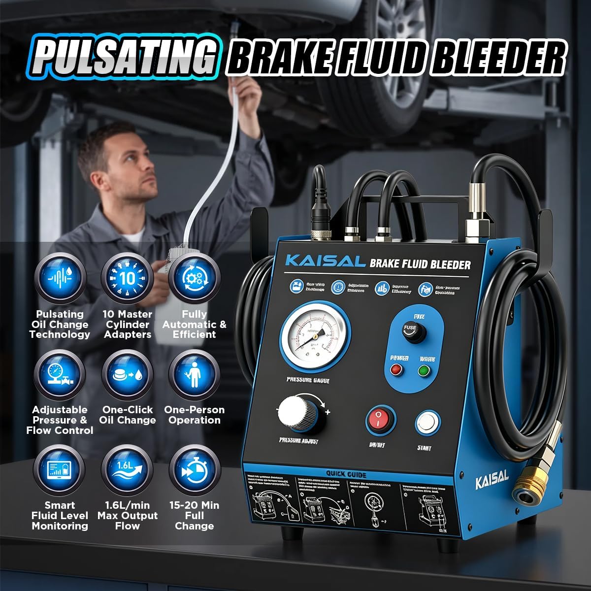 KAISAL Brake Bleeder Kit Automatic 7-36 PSI Brake Fluid Bleeder 10 Adapters
