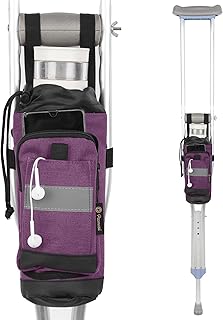 Crutch Bag Lightweight Crutch Accessories Storage Pouch with Reflective Strap and Front Zipper Pocket for Universal Crutch Bag to Keep Item Safety (Purple)