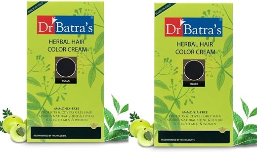 Dr Batra’s Herbal Hair Colour Black 130g (Pack Of 2) | Ammonia-Free Grey Coverage | With Henna, Amla &amp; Thuja | Long-Lastin...