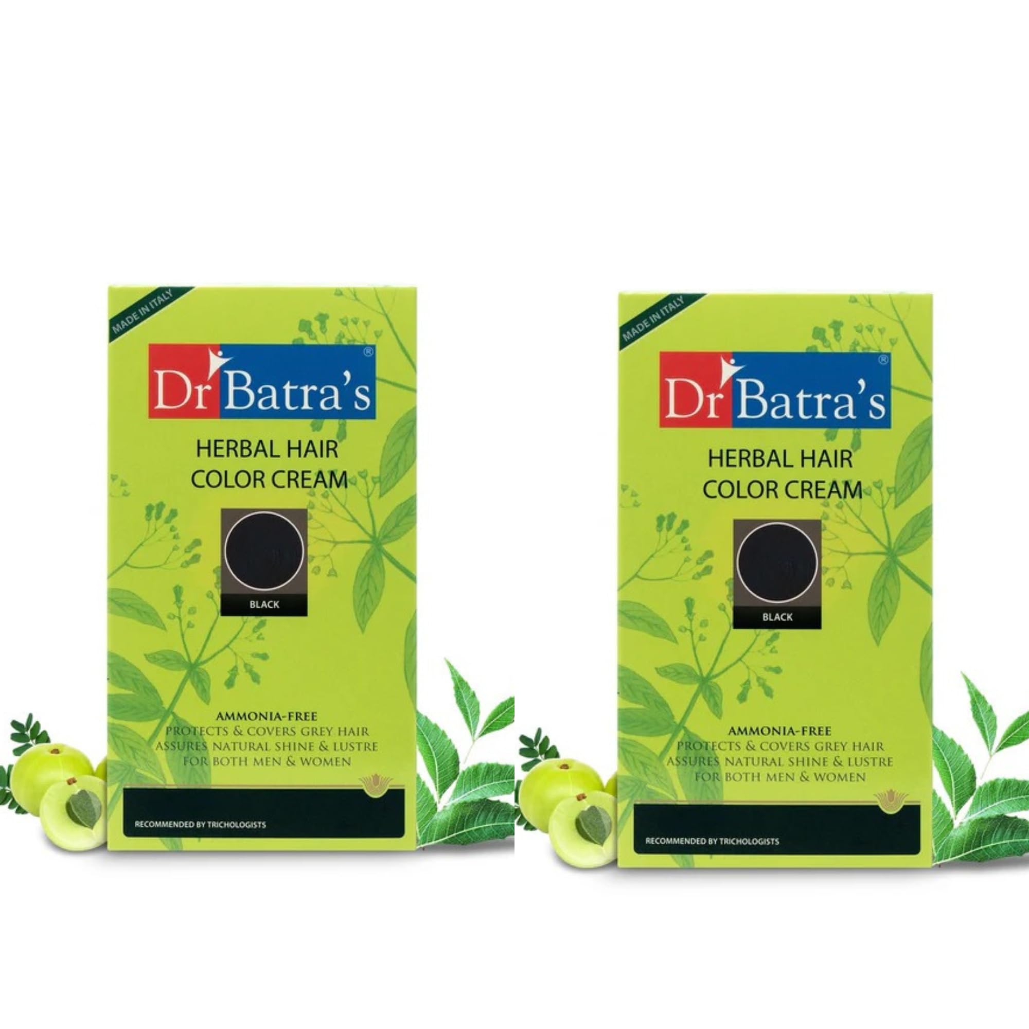 dr batra’s herbal hair colour black 130g (pack of 2) | ammonia-free grey coverage | with henna, amla & thuja | long-lasting natural shine | for men & women