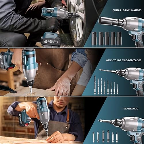 Miniatura 9 de Llave de impacto inalámbrica - Llave de impacto de 850 Nm (627 ft-lb) de 12 pulgada, pistola de impacto de alto par de 21 voltios con batería de 2 x