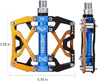 Vista 6 de Mzyrh - Pedales de bicicleta de montaña, ultra fuertes, coloridos, mecanizados CNC, de 9/16 pulgadas, ciclismo sellado con 3 rodamientos
