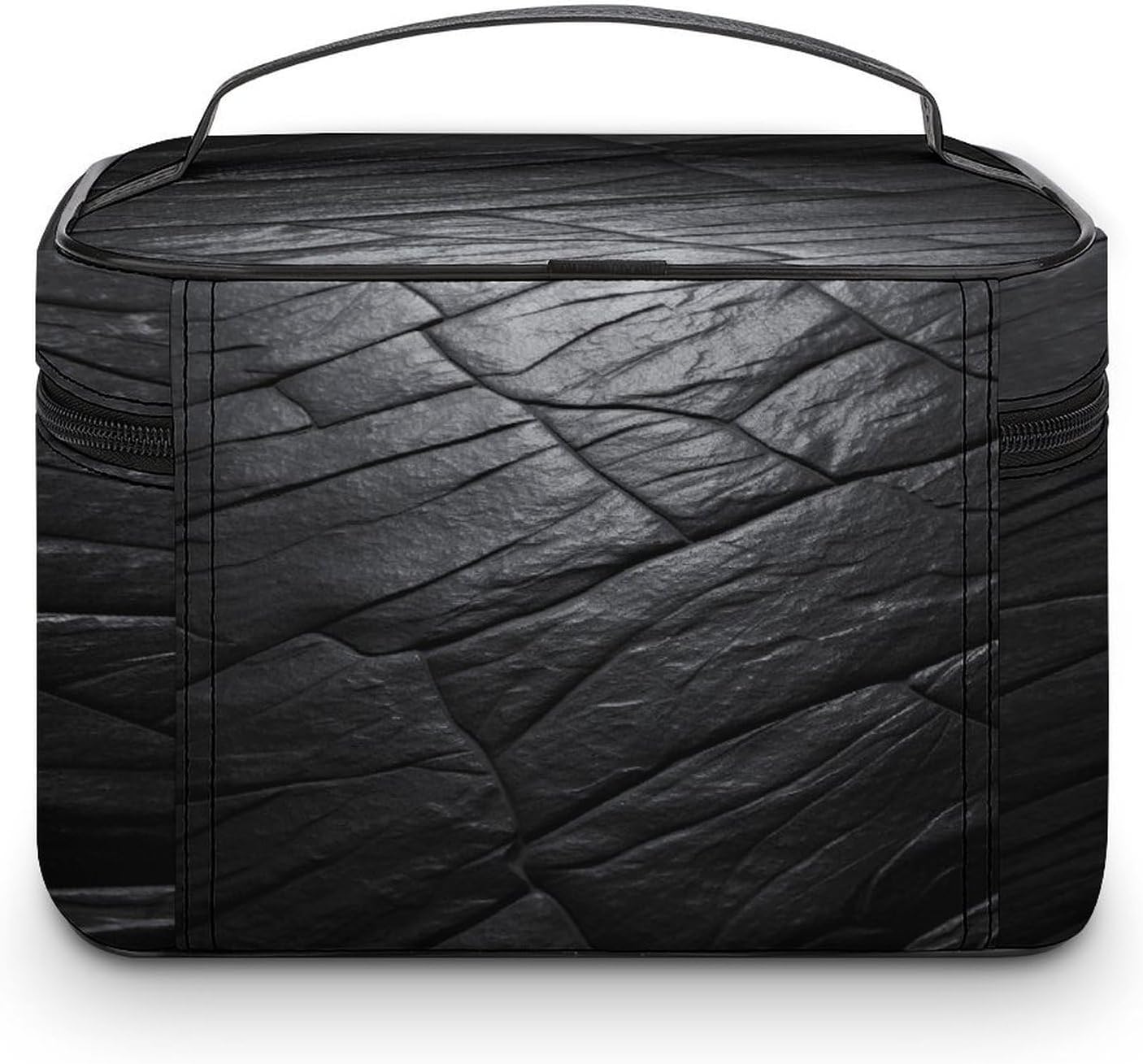Black Stone Makeup Bag with Handle Fashion Portable Travel Toiletry Bag Exquisite Large Capacity Cosmetic Bags Lightweight Travel Accessories Storage Bags for Women image 3
