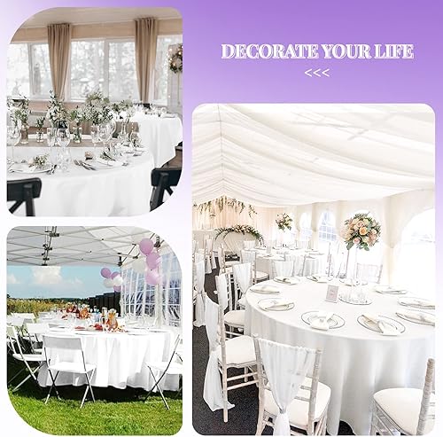 Miniatura 6 de Teruntrue Paquete de 4 manteles redondos de poliéster blanco de 120 pulgadas, resistentes a las arrugas, lavables, manteles de tela para bodas,