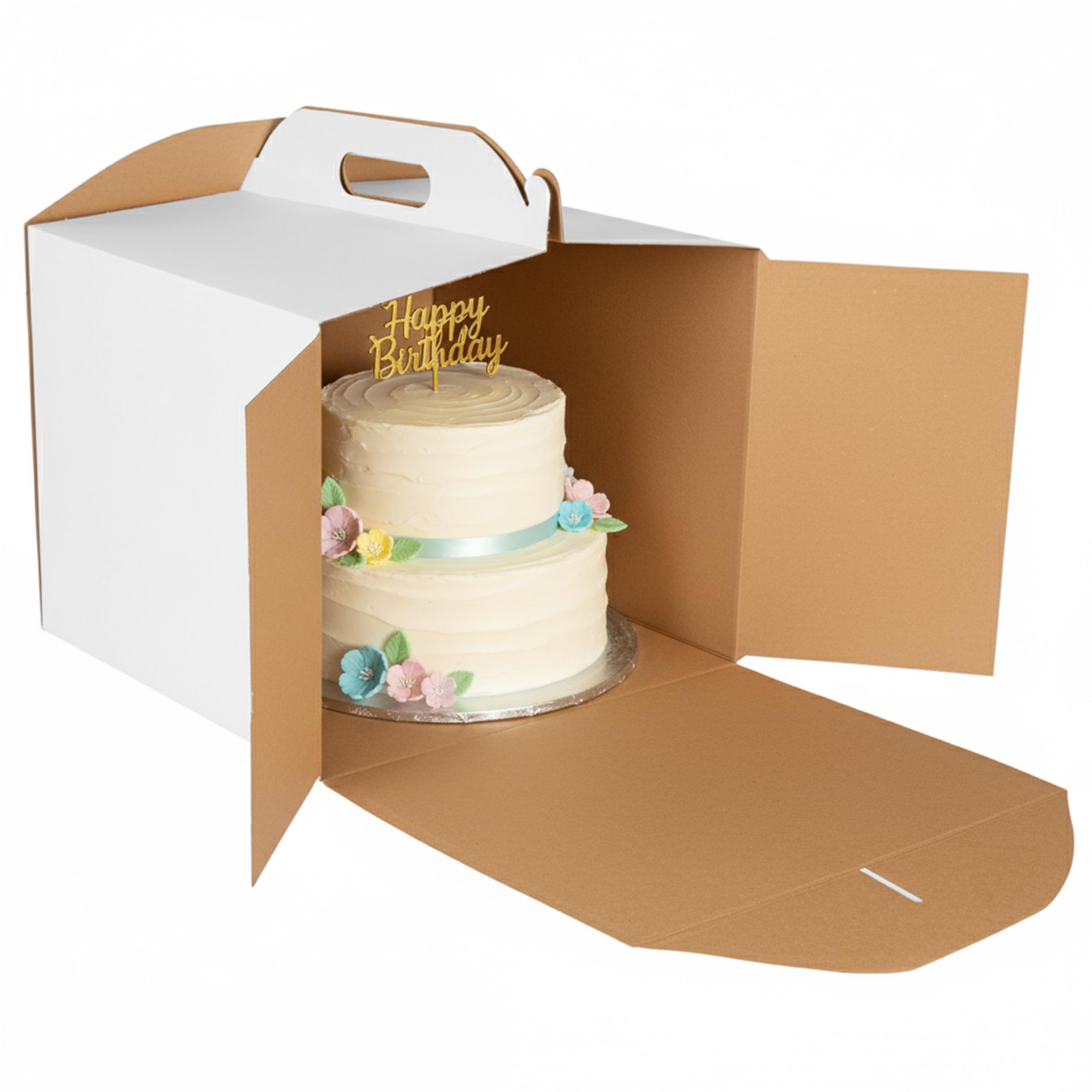 sarcia.eu Caja de cartón blanca para tarta, embalaje de pastelería con asa, caja de catering sólida (10, blanco, 26x26x25cm)