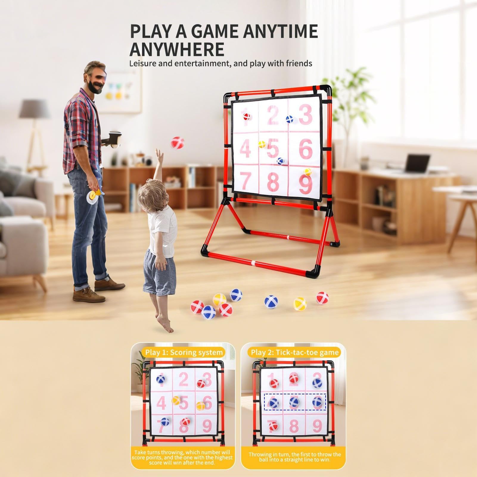 Juego de lanzamiento al blanco Juguete Educativo Portátil Interactivo | Lanzamiento de Pelota en Jardín con Cuadrícula Nueve Cuadrados Para niños adultos familia interior exterior jard