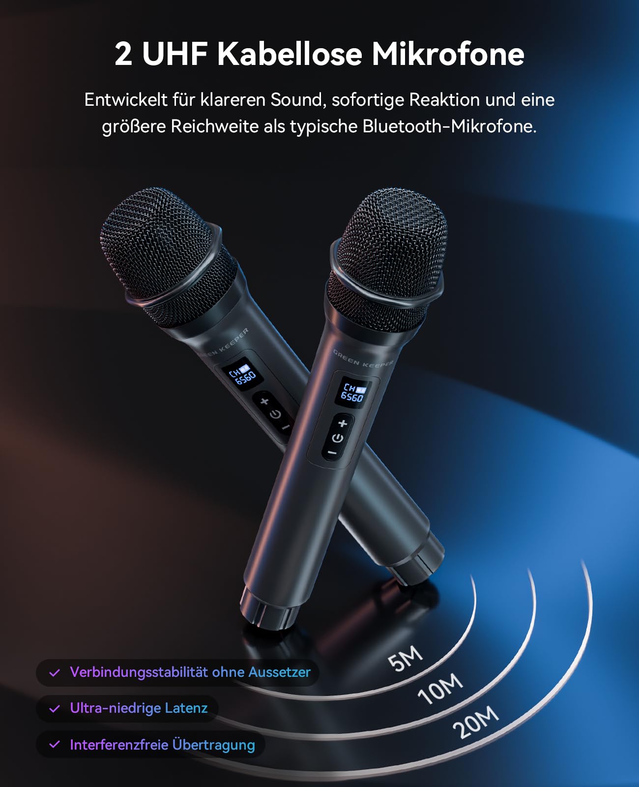 GKD80 Karaoke Maschine Für Erwachsene Mit 2 Kabellosen UHF Mikrofonen, 600W Peak Bluetooth Lautsprecher (Doppelte 8 Zoll Subwoofer), Tragbares Party Gerät Mit FB Und Rädern Für Singen/ Reden/ Outdoor