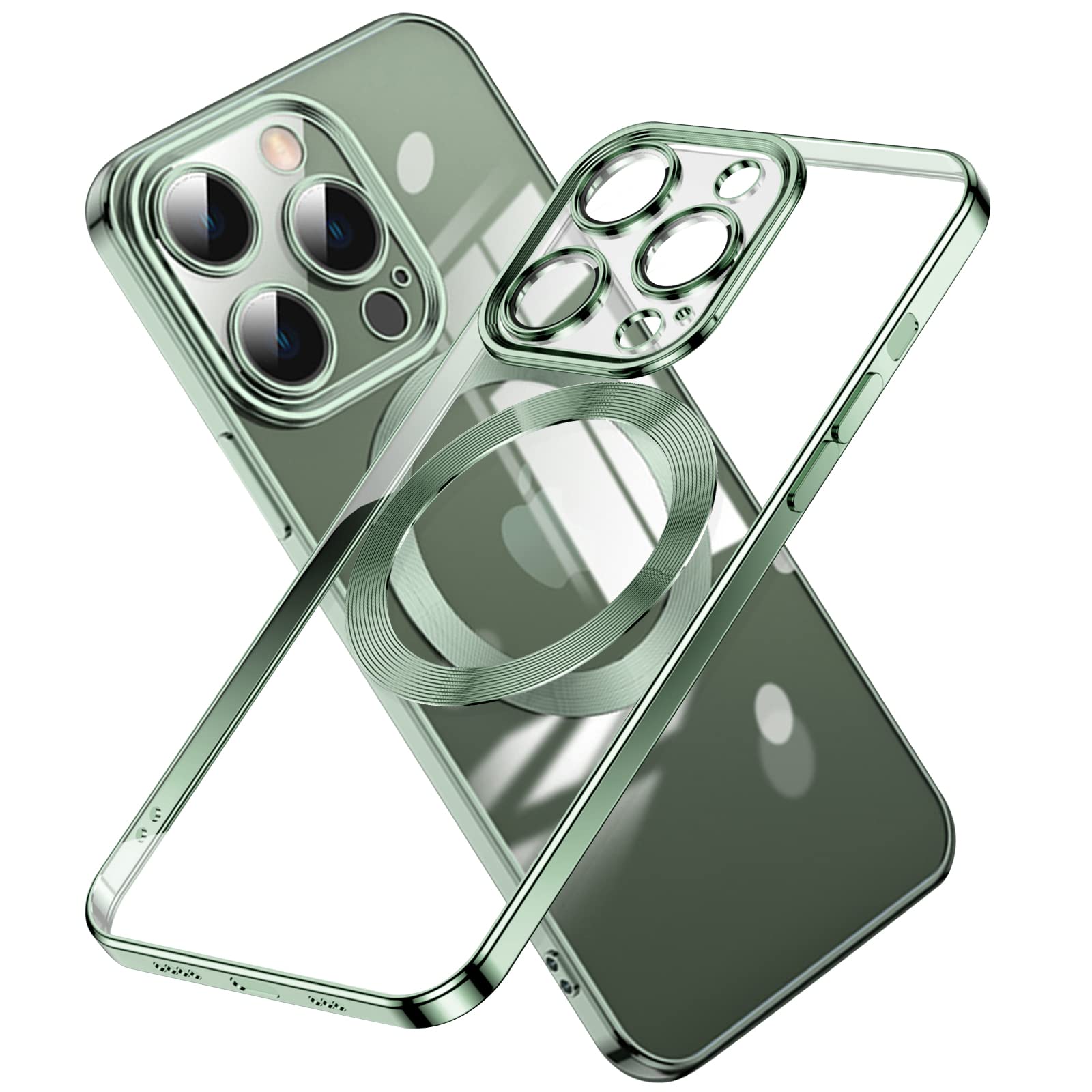 Magnetic Clear for iPhone 14 Pro Max Case [Not Yellowing] [Strong Magnets] [Compatible with MagSafe] Own Lens Memarbne [Military Grade Drop Protection] for iPhone 14 Pro Max 6.7 inch (Alpine Green)