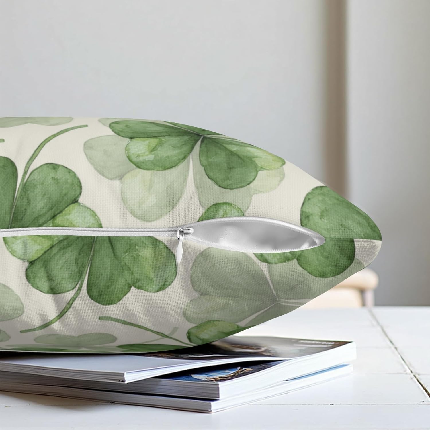 St. Patrick's Day Pillow Covers 18x18 Inch Green Shamrock Pattern Decorative Throw Pillow Covers Set of 2 Holiday Pillowcases for Sofa Couch Home Party Picnic Dinner Decor - Image 4