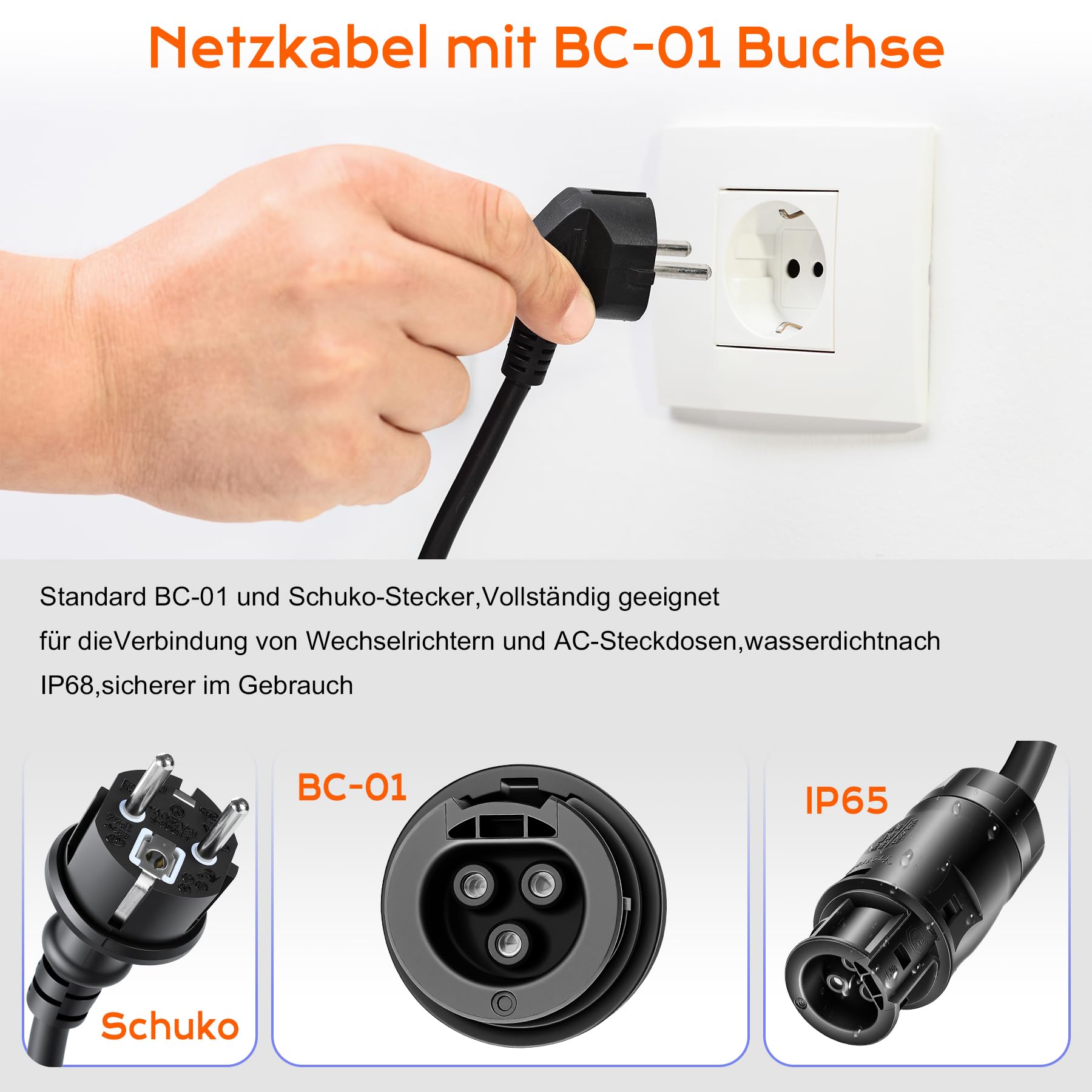 BC-01 kabel 3 m, gniazdo BC01 z wtyczką Schuko, kabel przyłączeniowy, elektrownia balkonowa, kabel przyłączeniowy Betteri BC-01 do kuchenki mikrofalowej Envertech, TSUN, NEP, Hoymiles (HM