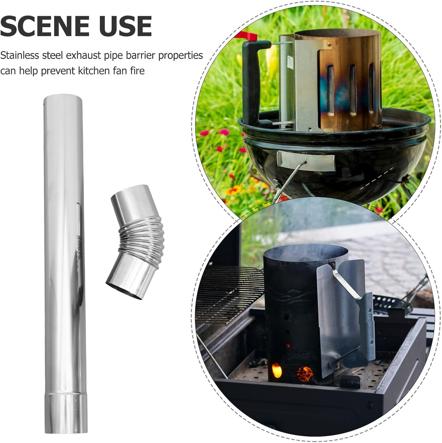 2pcs Stainless Steel Chimney Flue Pipe Set 60mm Straight Tube with 45° Elbow for Camping Stove and Outdoor Wood Stove Replacement Parts