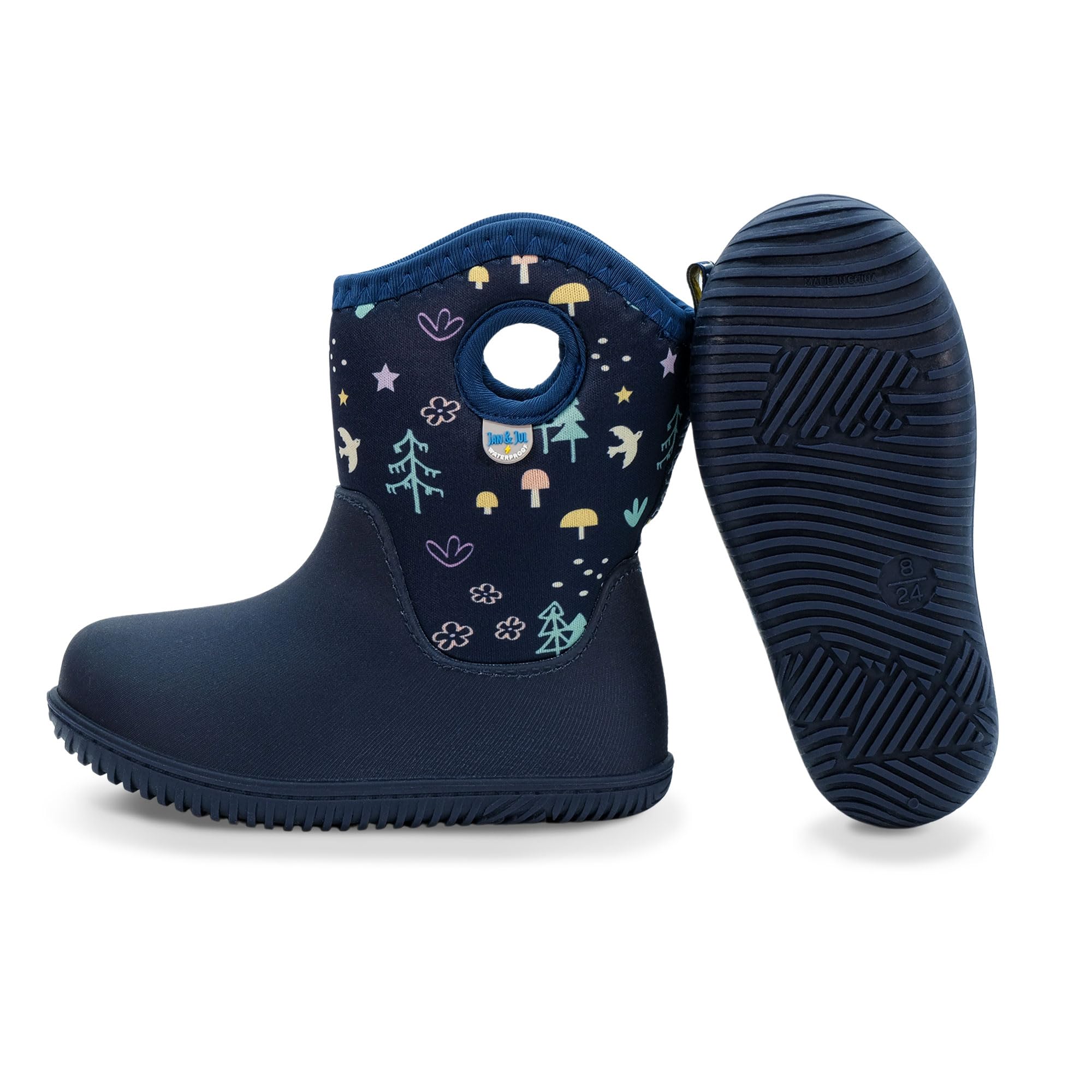 Jan & Jul Wasserdichte isolierte Regenstiefel für Mädchen mit Sherpa-Fleece-Futter (Navy-Wald, EU Größe 25)