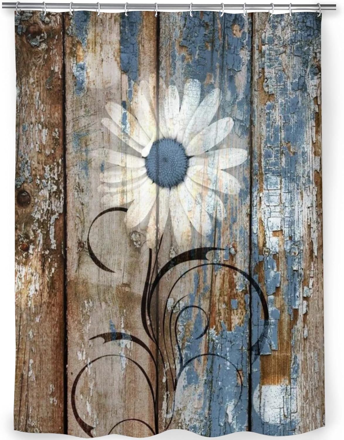 Gerrit Rustic Daisy Shower Curtains,Funny Blue Floral Farmhouse Shower Curtains for Bathroom, Bathroom Shower Curtain Sets Waterproof Fabric Decor,with 12 Hooks （72x72inch）, Stylegerrit1