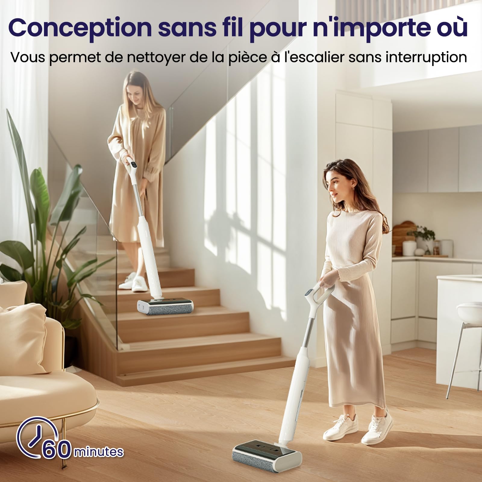 Lefant LS100 Aspirateur Laveur sans Fil, Nettoyeur de Sol Eau et Poussière, 2,65 kg Léger et Puissant, Design Plat 170°, Autonettoyage, Nettoyage des Bords, 60 Min, pour Sols Durs