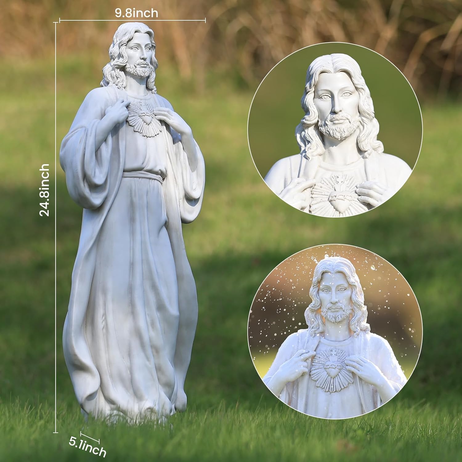 EROMMY 24.8'' Sacred Heart of Jesus Statue Hand-Painted Catholic Jesus Christ Figurine for Garden, Outdoor Yard, Patio, Lawn, Hallway, Religious Gift
