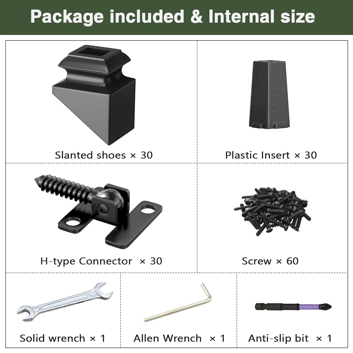 Baluster Screw Connectors, 30Pack Adjustable Height and Angle Stainless Steel Connectors with Angled Baluster Shoes for Easy Installation of 1/2" Deck Stair Hollow Metal Balusters