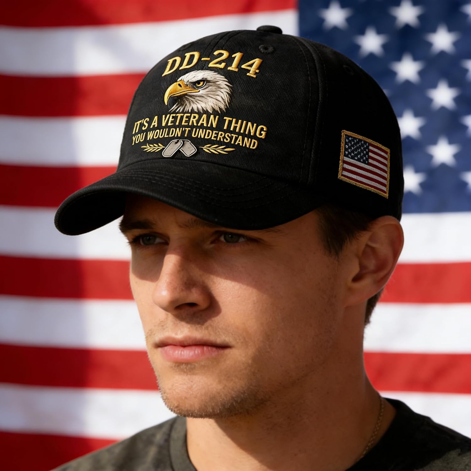 DD-214 Army Veteran Hat, Embroidered Patriotic Baseball Cap, Patriotic Veteran Day Gifts for Retired Soldiers (Black) - Image 4