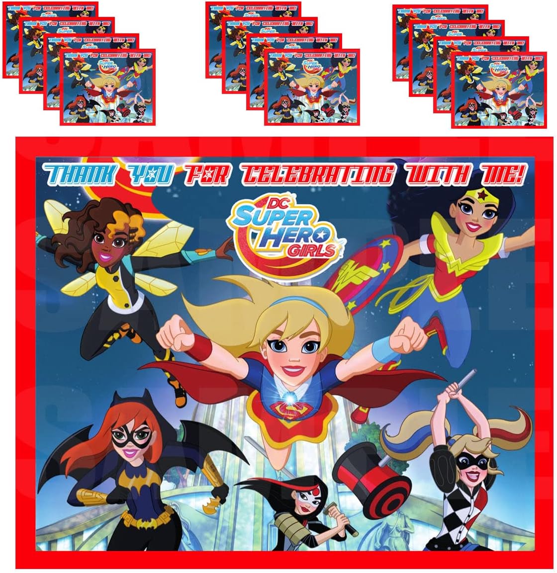 Super Hero Girls Party Stickers, Gift Bag, Loot Bag Labels-Party Decorations 3.75” x 4.75”-12 pc, Super Girl, Wonder Women, Bat Girl