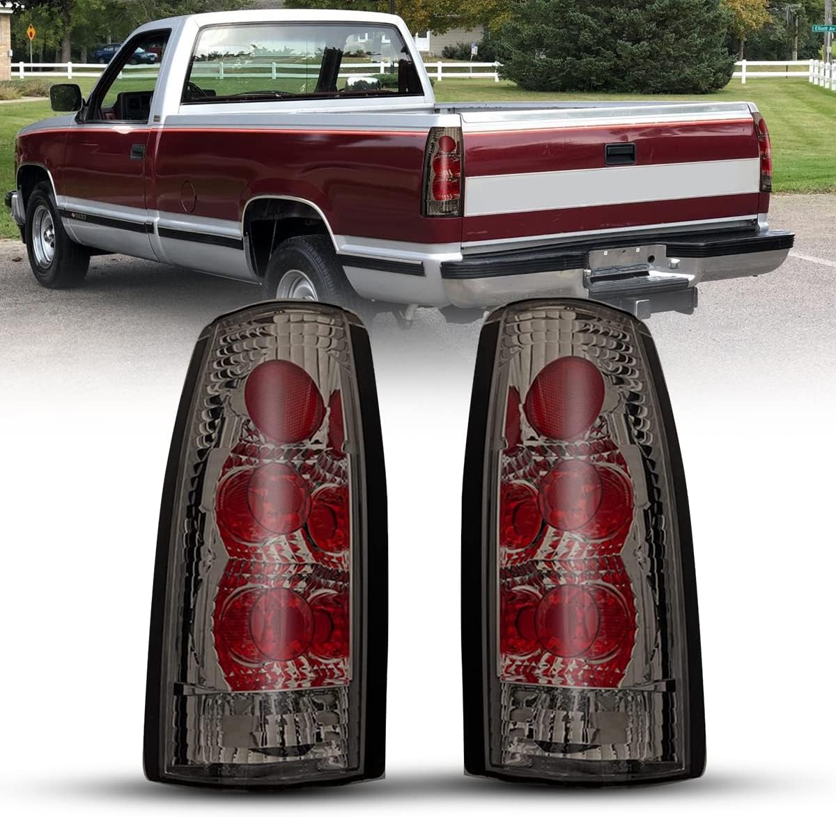 Nixon Offroad Tail Lights for GMC Yukon 1992-1999 / Chevy Suburban Tahoe 1992-1999 / Cadillac Escalade 1999-2000 Tail Lamps Rear Lights Car Rear Lamps Assembly Replacement (Chrome/Clear Lens)