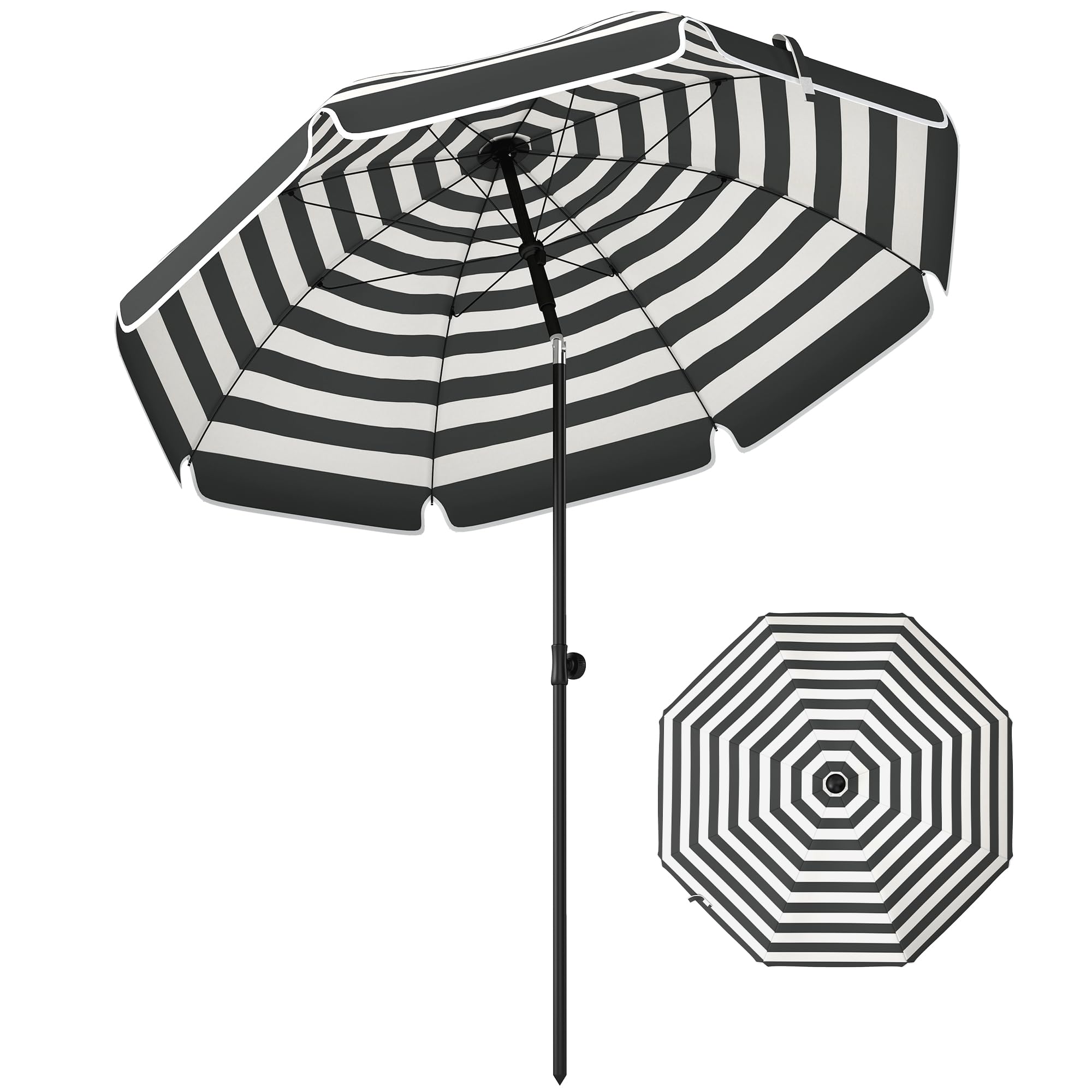 Rackhams Grey/White 1.8 M Beach Umbrella Parasol With Sand Anchor, Tilt - Beach Umbrella - And