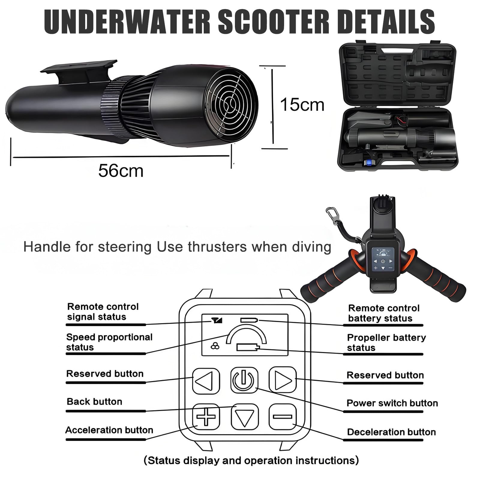 Patinete Submarino Portátil 2026 - Propulsor Submarino Eléctrico para Buceo, Motor Sin Escobillas De 500 W con Control Remoto, Velocidad De 3 A 7 Km para Paddle Surf Y Snorkel 10000mAh