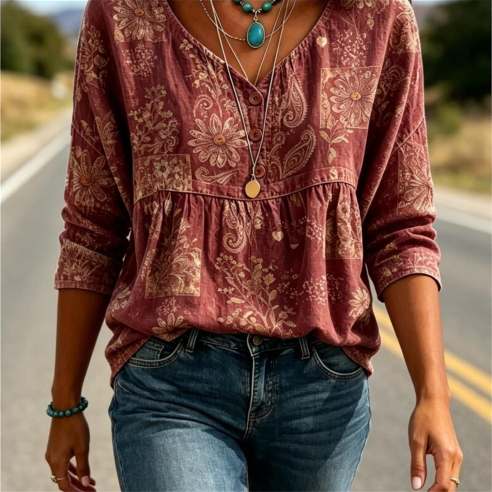 Blusas Mujer Verano Blusa Mujer Cuello En V Botón Parcial Fruncido