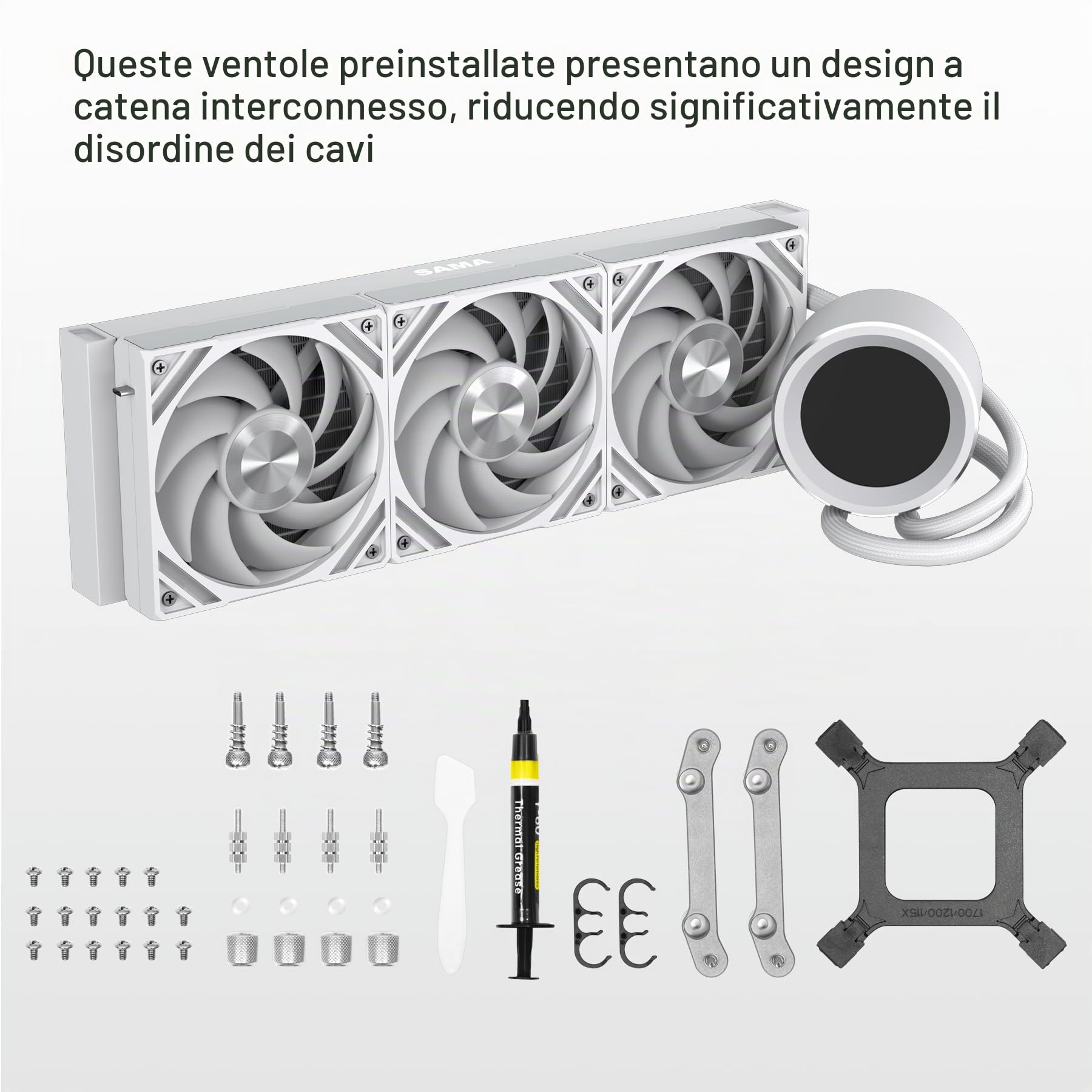 SAMA Q60 CPU Liquid Cooler, 360MM Water AIO CPU Cooler con Display LCD da 2.8", Magnetico Staccabile, Ventole Modulari XT120 LCP Blade, Supporti Bonus, 115X, 2011, 1200, 1700, 1851, AM4, AM5 Bianco