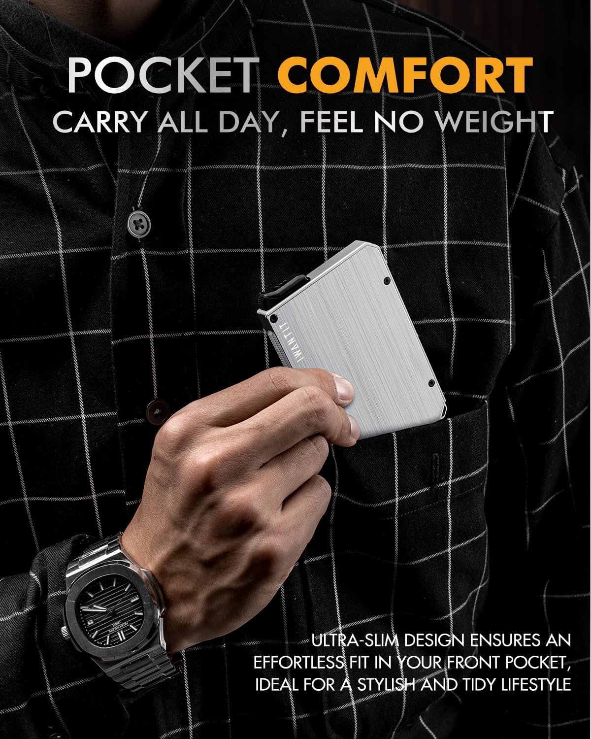 iwantit Pop Up Wallet for Men, Slim Minimalist Credit Card Holder with Money Clip - Man Metal Aluminum Wallet RFID Blocking, Smart Tactical Wallet for Men, Gift for Men (Silver) - Image 8