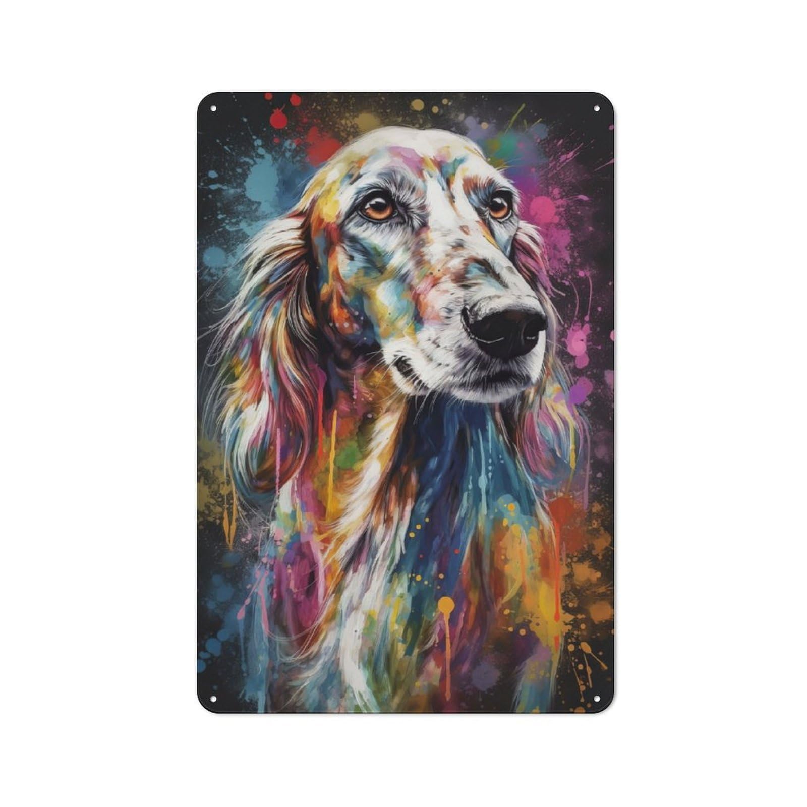 Junmoney Saluki Painting Vintage Metal Sign 30X20cm For Guest Room Or Hallway, Suited To Guest Room Decorators