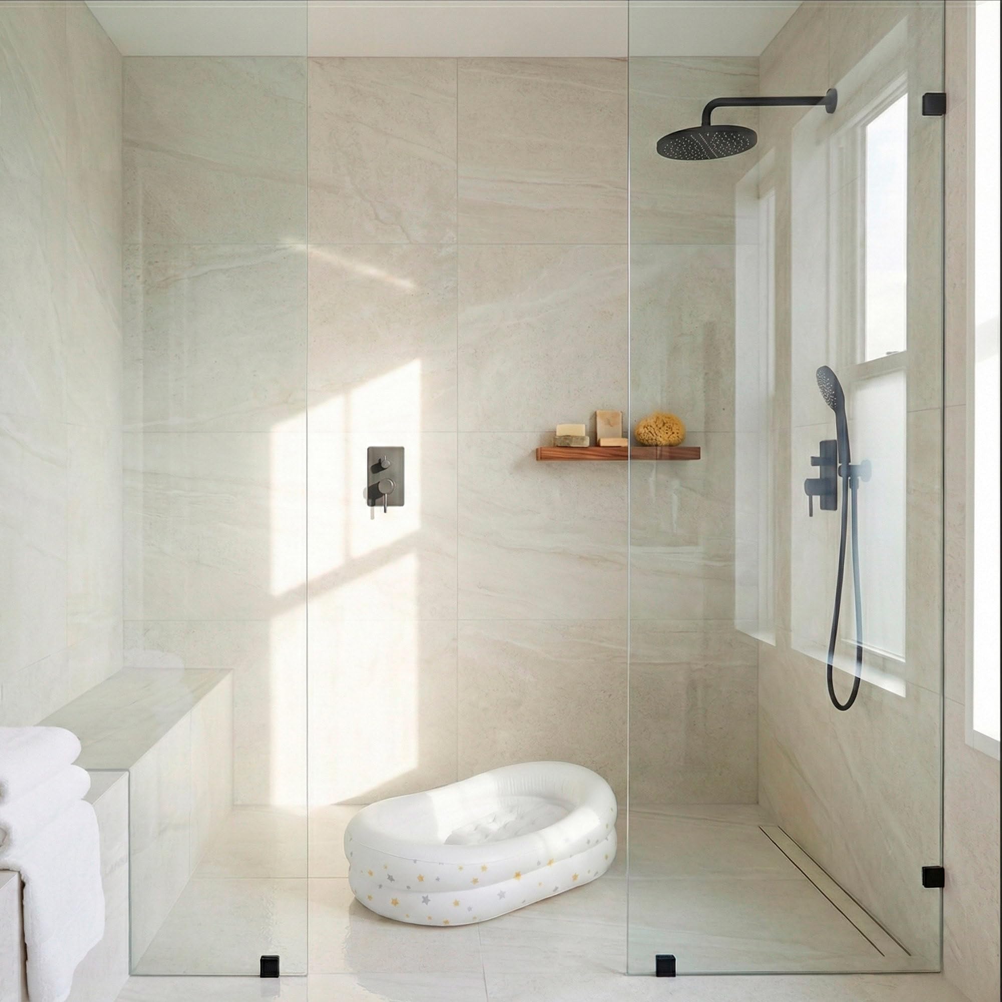 Intex Bañera bebé hinchable, Mide 66x89x25 cm, Superficie acolchada y suave, Incluye hinchador, Parche reparación, Conector de drenaje, Piscinas desmontables para niños (48523)