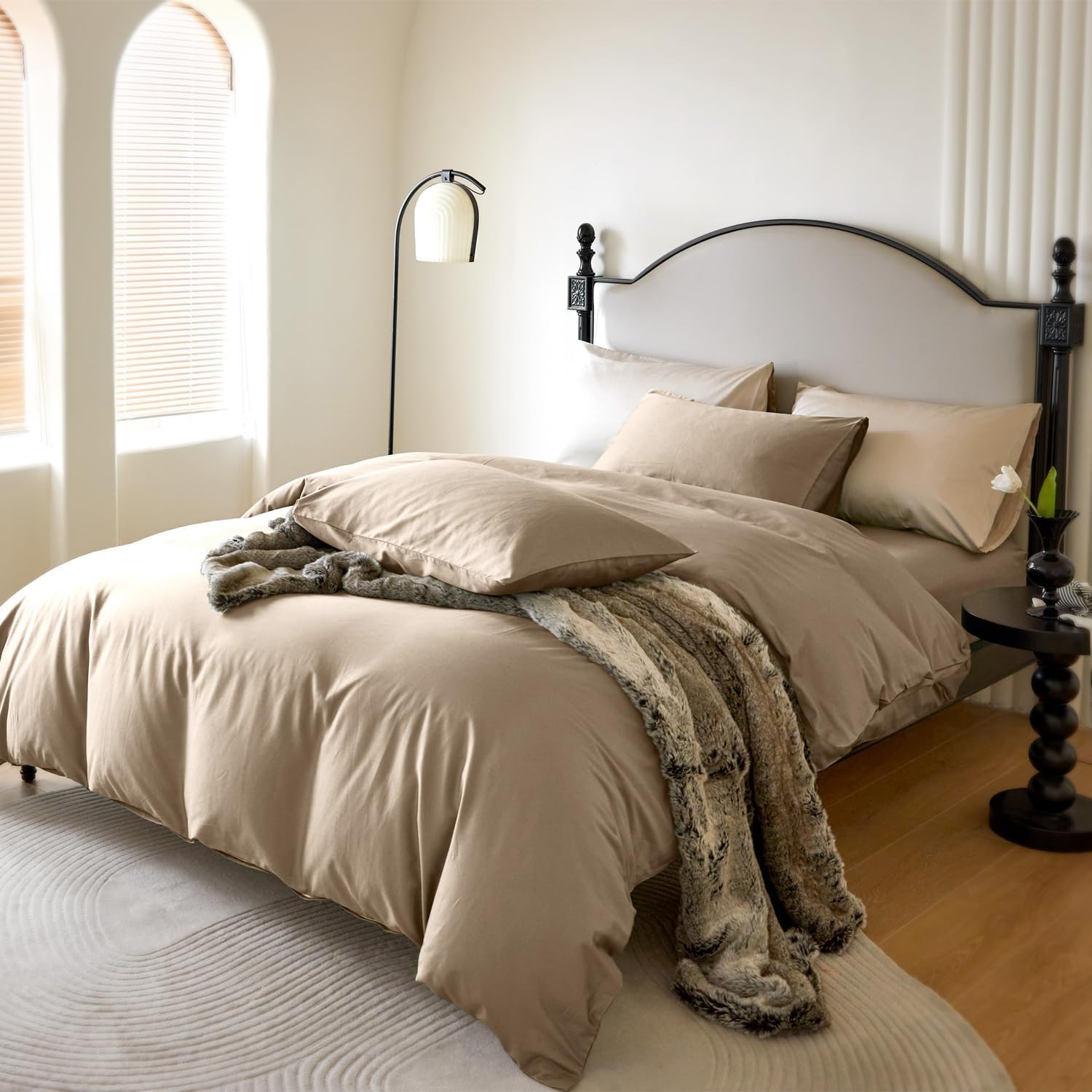 PURE ERA Duvet Cover Set Queen 800 Thread Count Long Staple Cotton Sateen Silky Soft Luxurious Smooth 3 Piece Set Dark Dessert Beige Queen - Image 6