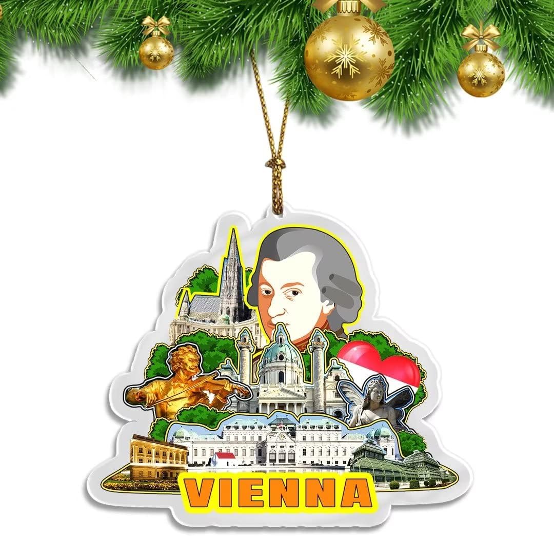 Vienna Austria Christmas Ornament Transparent Acrylic Xmas Tree Decoration Double Sided Pendant Travel Souvenir Collection Car Backpack Accessories