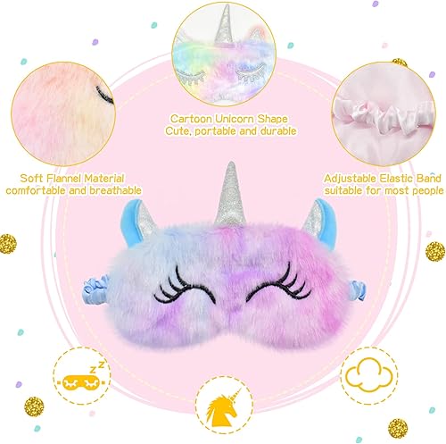 Miniatura 3 de ZeeDix Máscara de dormir para niños, paquete de 6 máscaras de unicornio de felpa suave para dormir, lindo y divertido con los ojos vendados para