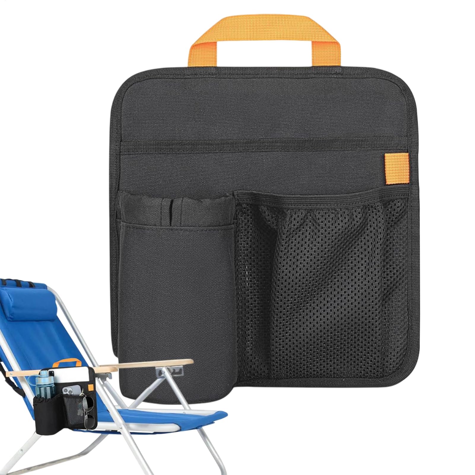 Portavasos para silla de playa, organizador lateral de silla, organizador multifuncional para exteriores, césped, patio, mochilero, teléfono, gafas de sol, aperitivo
