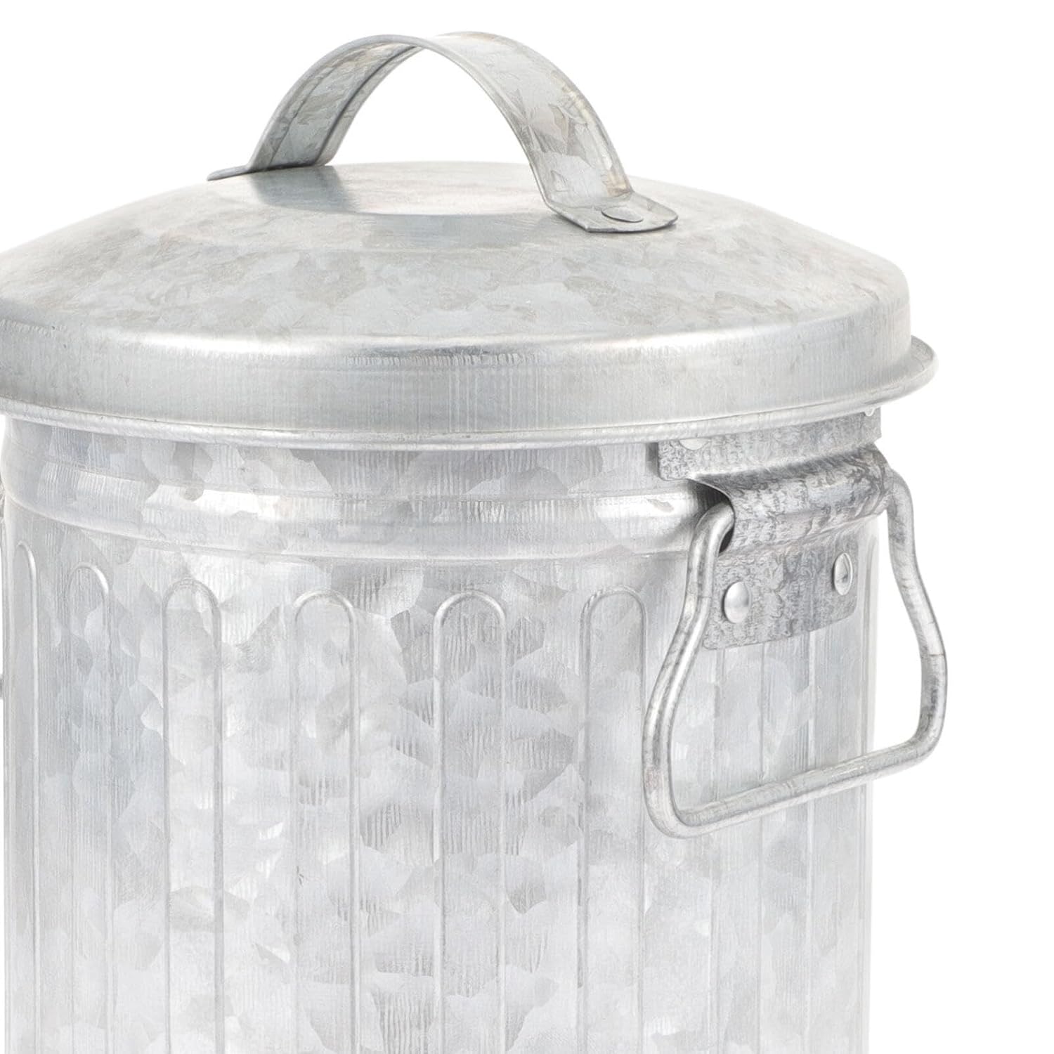 BESPORTBLE Galvanized Trash Can Mini Desktop Wastebasket with Lid and Handle Metal Table Flowerpot Countertop Trash Can Garbage Bin Rubbish Bucket Pencil Holder Pen Cup Makeup Brush Holder A