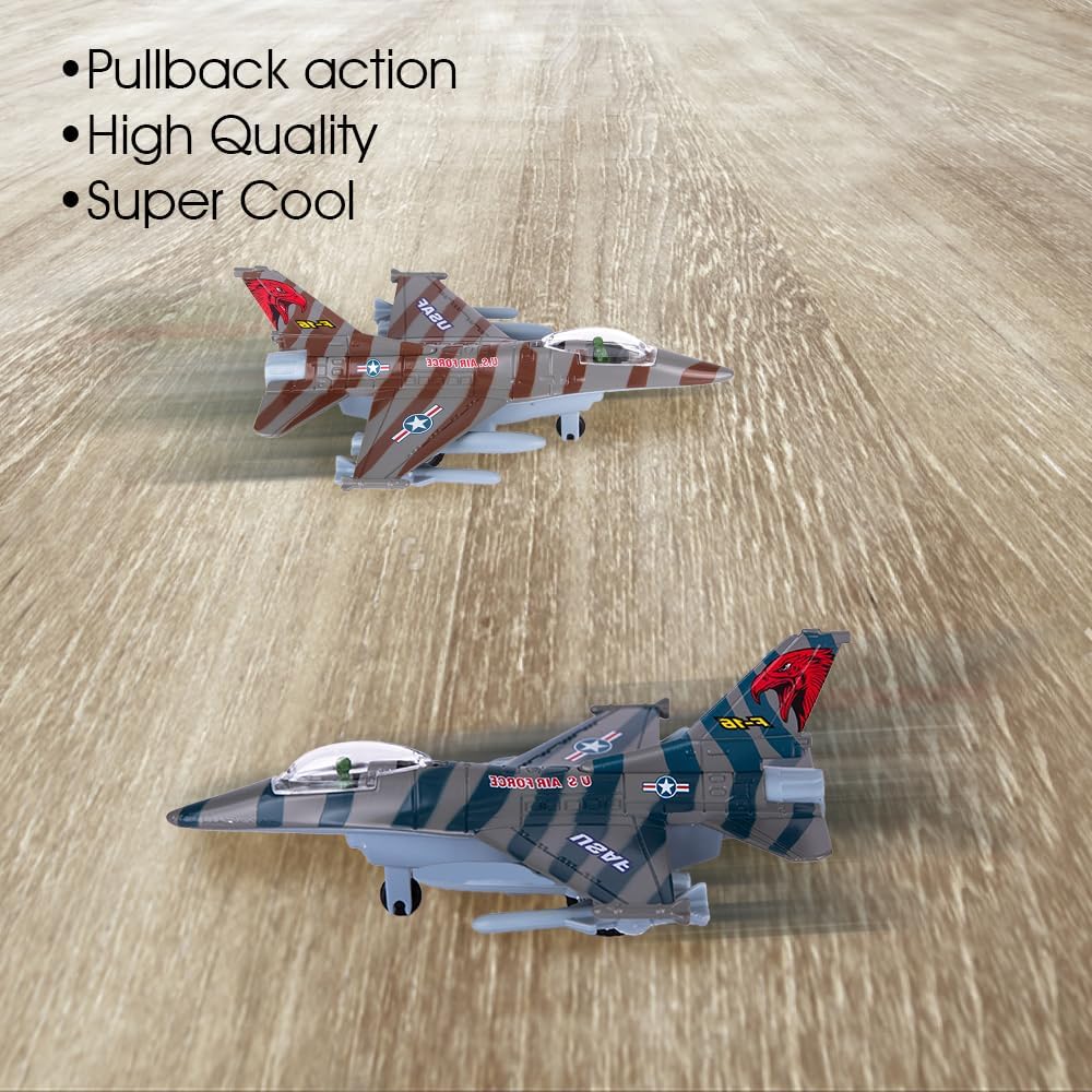 ArtCreativity F-16 Fighter Jet Toy Set for Kids – 2 Pack F16 Fighting Falcon Diecast Metal Airplanes, Pull Back Military Jets – Air Force Toys for Boys, Birthday Gifts, Cake Toppers, Party Favors